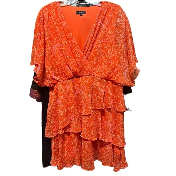 Pretty 1. State Asymmetrical Tiered Ruffle Mini Dress Orange and Pink Floral XL - Picture 6 of 11